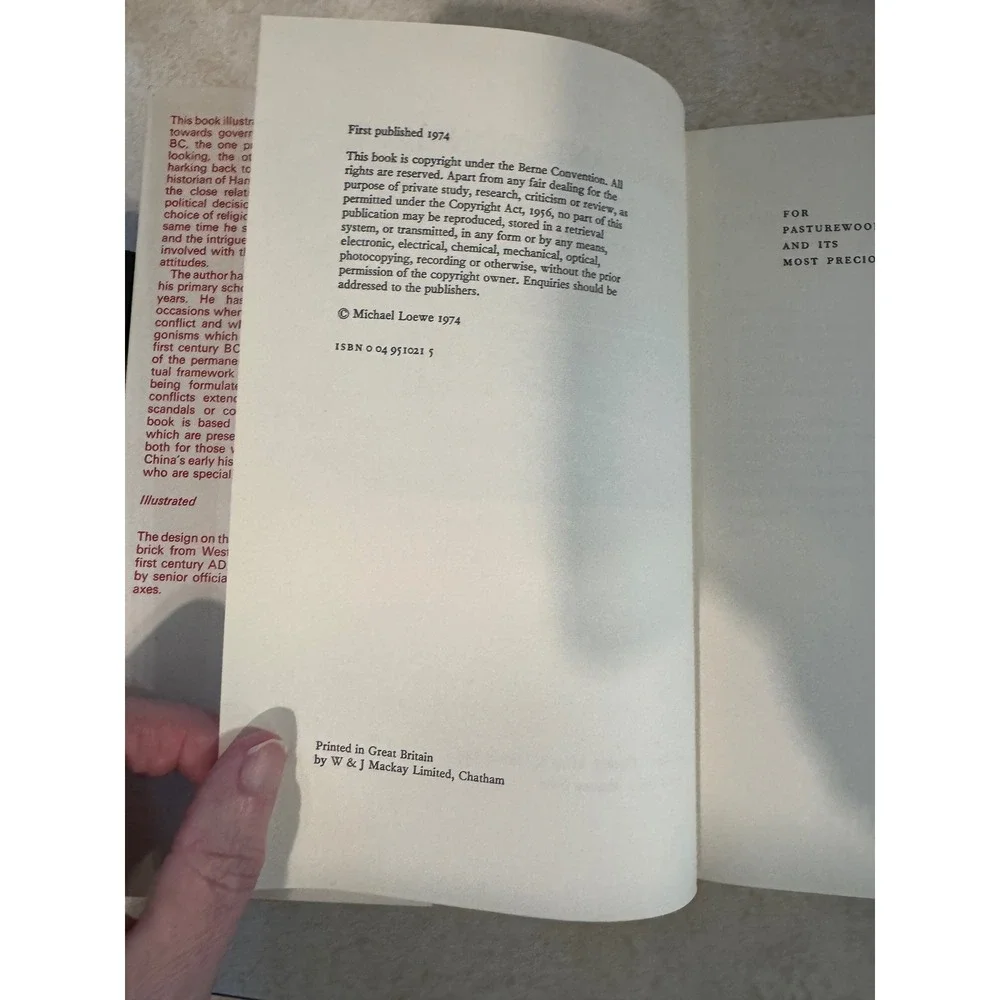 Crisis and Conflict in Han China 104 BC to AD 9 Michael Loewe 1974 First Edition